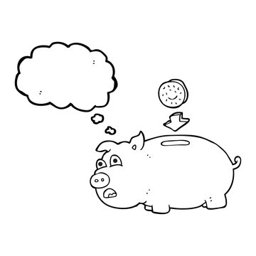 thought bubble cartoon piggy bank