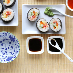 Sushi with Soy sauce and Wasabi