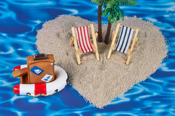 Heart shaped island with toy objects