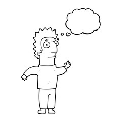 thought bubble cartoon man waving