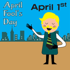 Colorful illustration with man laughing on April Fools day