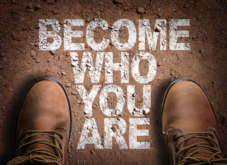 Top View of Boot on the trail with the text: Become Who You Are