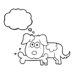 thought bubble cartoon dog with bone