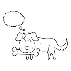 thought bubble cartoon dog with bone