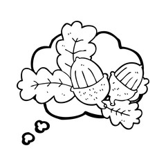 thought bubble cartoon acorns and leaves