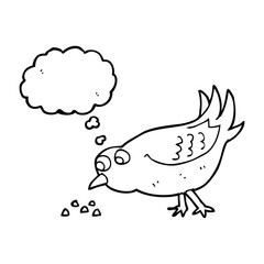 thought bubble cartoon bird pecking seeds