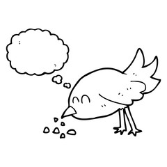 thought bubble cartoon bird pecking seeds