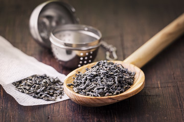 Utensils for preparing tea on the table