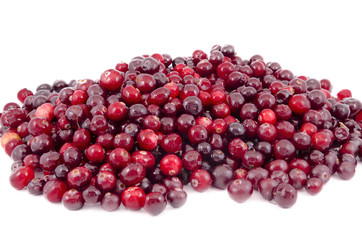 Ripe red cranberries on a white background