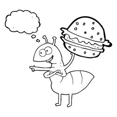 thought bubble cartoon ant carrying food
