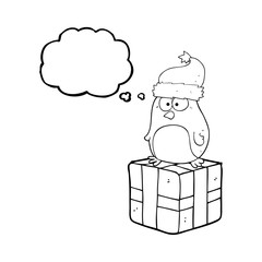 thought bubble cartoon robin on present