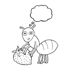 thought bubble cartoon ant with berry