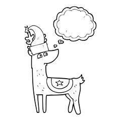 thought bubble cartoon reindeer wearing christmas hat