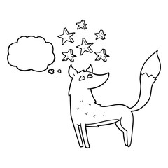 thought bubble cartoon wolf with stars