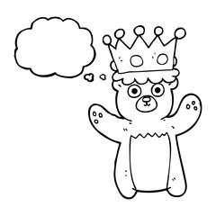 thought bubble cartoon teddy bear wearing crown
