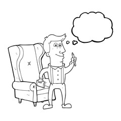 thought bubble cartoon man with notebook and pen