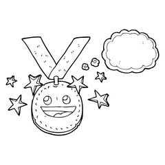 thought bubble cartoon happy sports medal