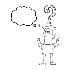 thought bubble cartoon man with question