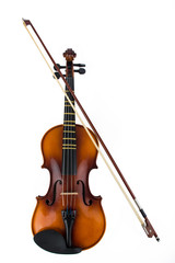 Fototapeta na wymiar violin and bow on a white background