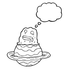 thought bubble cartoon alien on planet