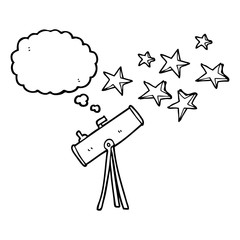 thought bubble cartoon telescope and stars