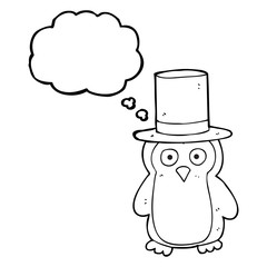 thought bubble cartoon penguin wearing hat