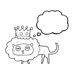 thought bubble cartoon lion with crown