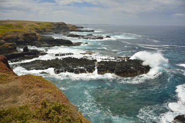Waves crashing on a rock platform on the Phillip Island in Victoria