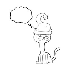 thought bubble cartoon cat wearing christmas hat