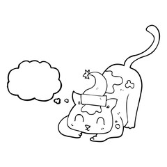 thought bubble cartoon cat wearing christmas hat