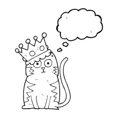 thought bubble cartoon cat with crown