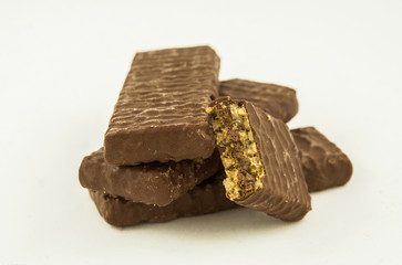 Chocolate wafers on a white background.