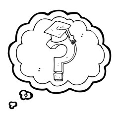 thought bubble cartoon graduation cap on question mark