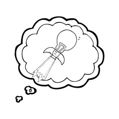 thought bubble cartoon lightbulb rocket ship