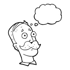 thought bubble cartoon man with mustache