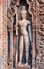 Bas-relief at Banteay Srey Temple in Angkor, Cambodia