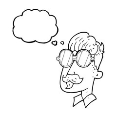 thought bubble cartoon man with mustache and spectacles