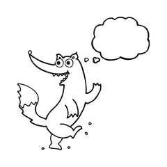 thought bubble cartoon happy wolf dancing