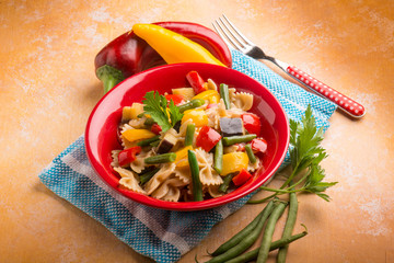 pasta with capsicum green beans eggplant