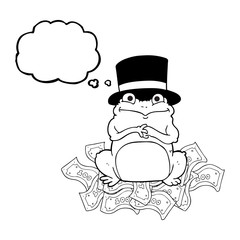thought bubble cartoon rich frog in top hat