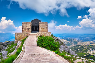 The mausoleum of Njegos located on the top of the Lovcen - obrazy, fototapety, plakaty