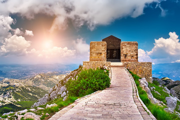 The mausoleum of Njegos located on the top of the Lovcen