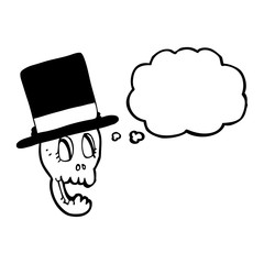 thought bubble cartoon skull wearing top hat