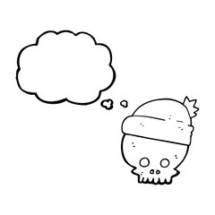thought bubble cartoon skull wearing hat
