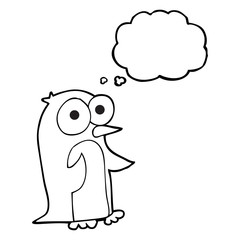 thought bubble cartoon penguin with big eyes