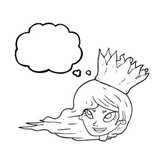 thought bubble cartoon woman with blowing hair