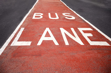 Closeup of the bus lane sign