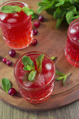 Cranberry cocktail with mint and ice