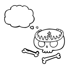 thought bubble cartoon skull wearing tiara