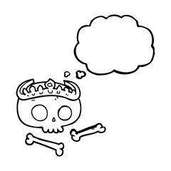 thought bubble cartoon skull wearing tiara
